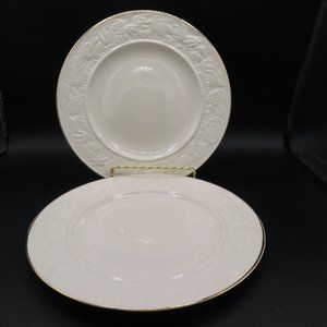 Set of 2, BELLEEK POTTERY Ireland Embossed Floral, Gold Trim Salad Plate